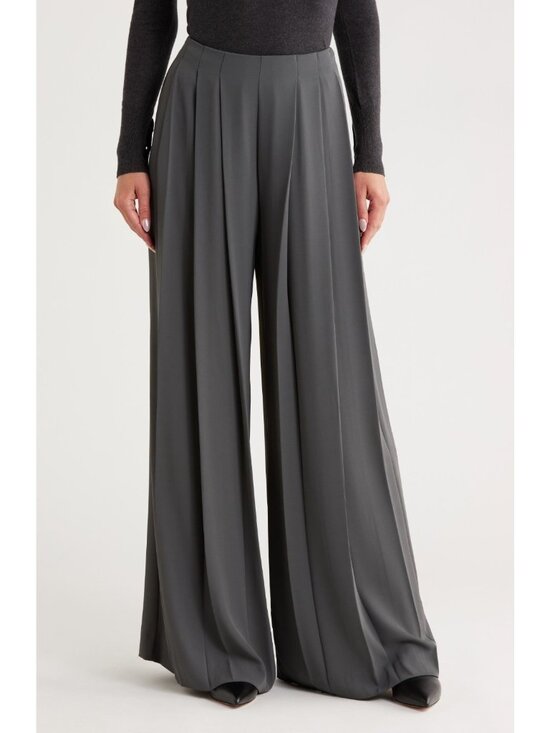 L'AGENCE Pants - L'AGENCE Nova Women's Pleated Wide Leg High Rise Crepe Pants Dark Gray Size 10